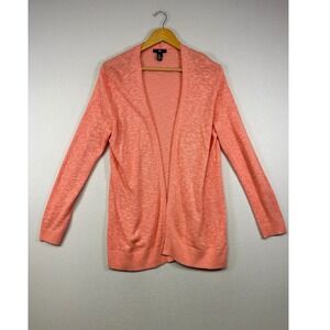 Coastal Casual Gap Womens L Coral Pink Slub Knit Open Front Lightweight Cardigan
